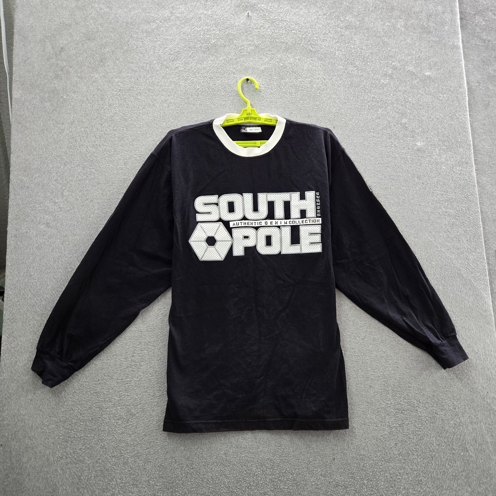 VINTAGE Southpole Men Shirt L Black Graphic South Pole Logo Long Sleeve Y2K